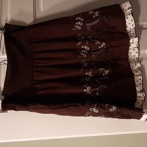 Girls skirt knee length size Large Brown with polka dot ruffle edge